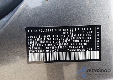 2020 Volkswagen Jetta 1.4T R-Line/1.4T S/1.4T Se z USA, uszkodzony, nr VIN 3VWCB7BU1LM073005